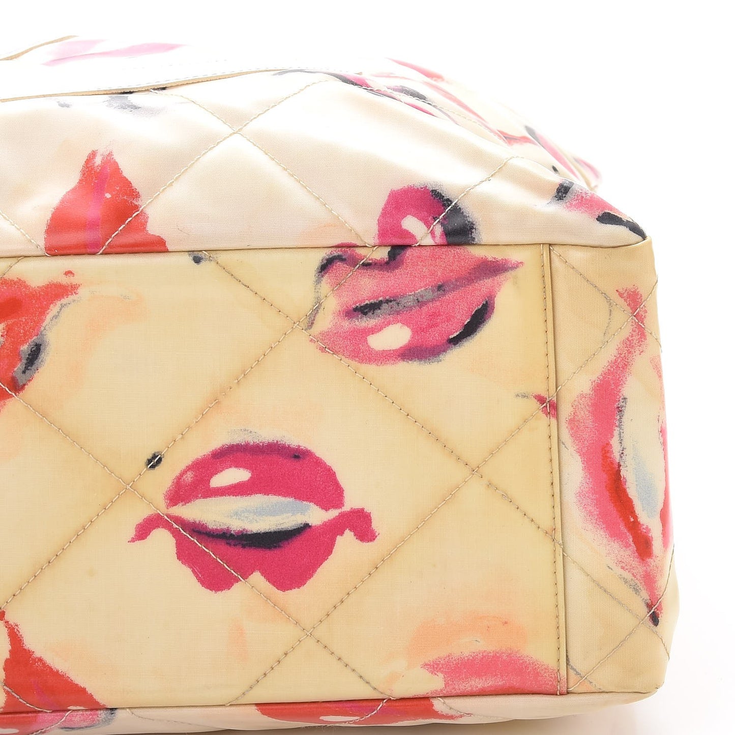 Coated Canvas Quilted Lips and Kisses Graffiti XL Tote Beige
