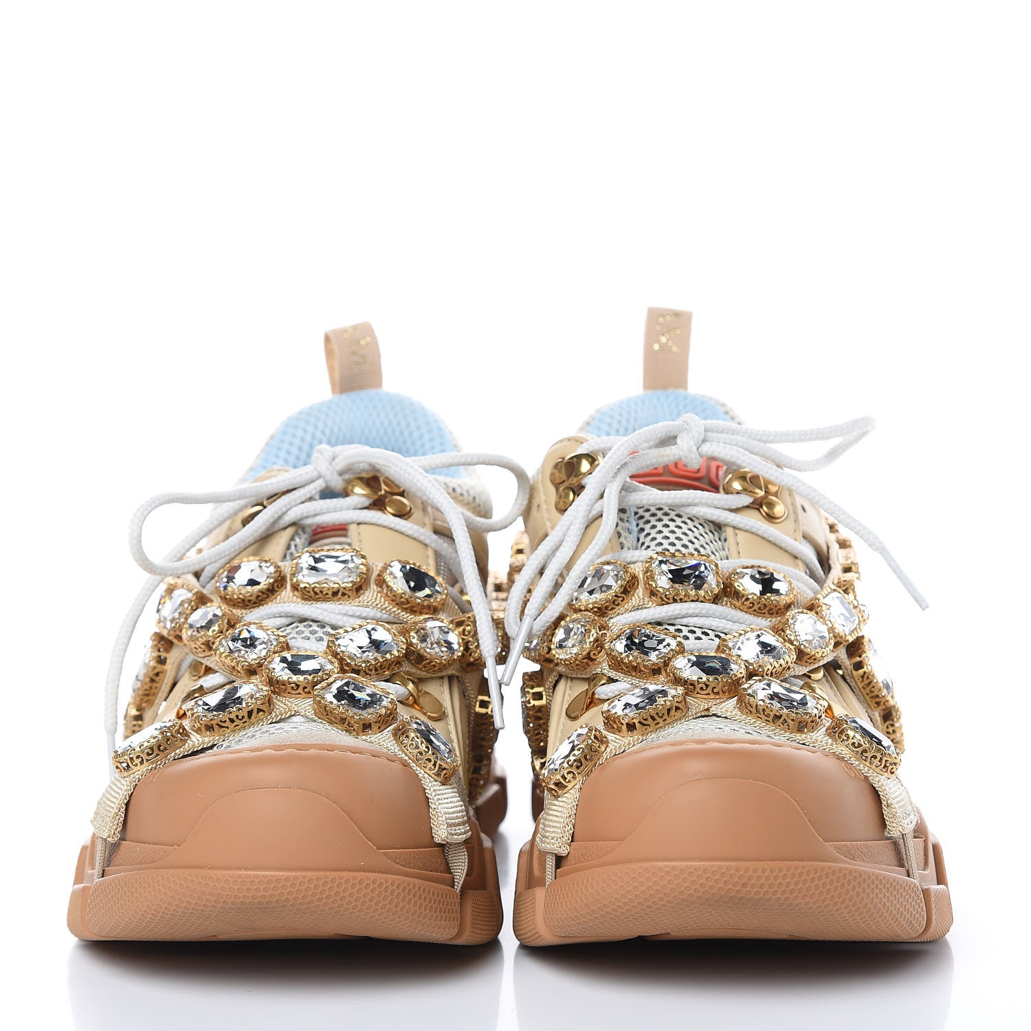 Gucci X SEGA Mesh Canvas Calfskin Removable Crystals Flashtrek Sneakers 38 Mystic White Oatmeal Sand Storm 2 of 8
