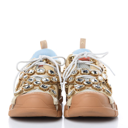 Gucci X SEGA Mesh Canvas Calfskin Removable Crystals Flashtrek Sneakers 38 Mystic White Oatmeal Sand Storm 2 of 8