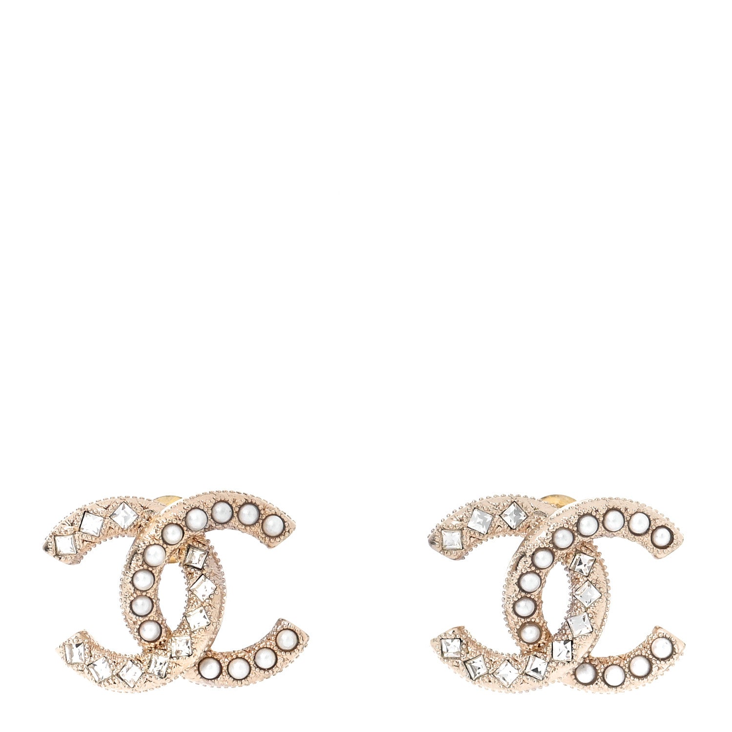 Chanel Crystal Pearl CC Earrings Gold 1 of 5