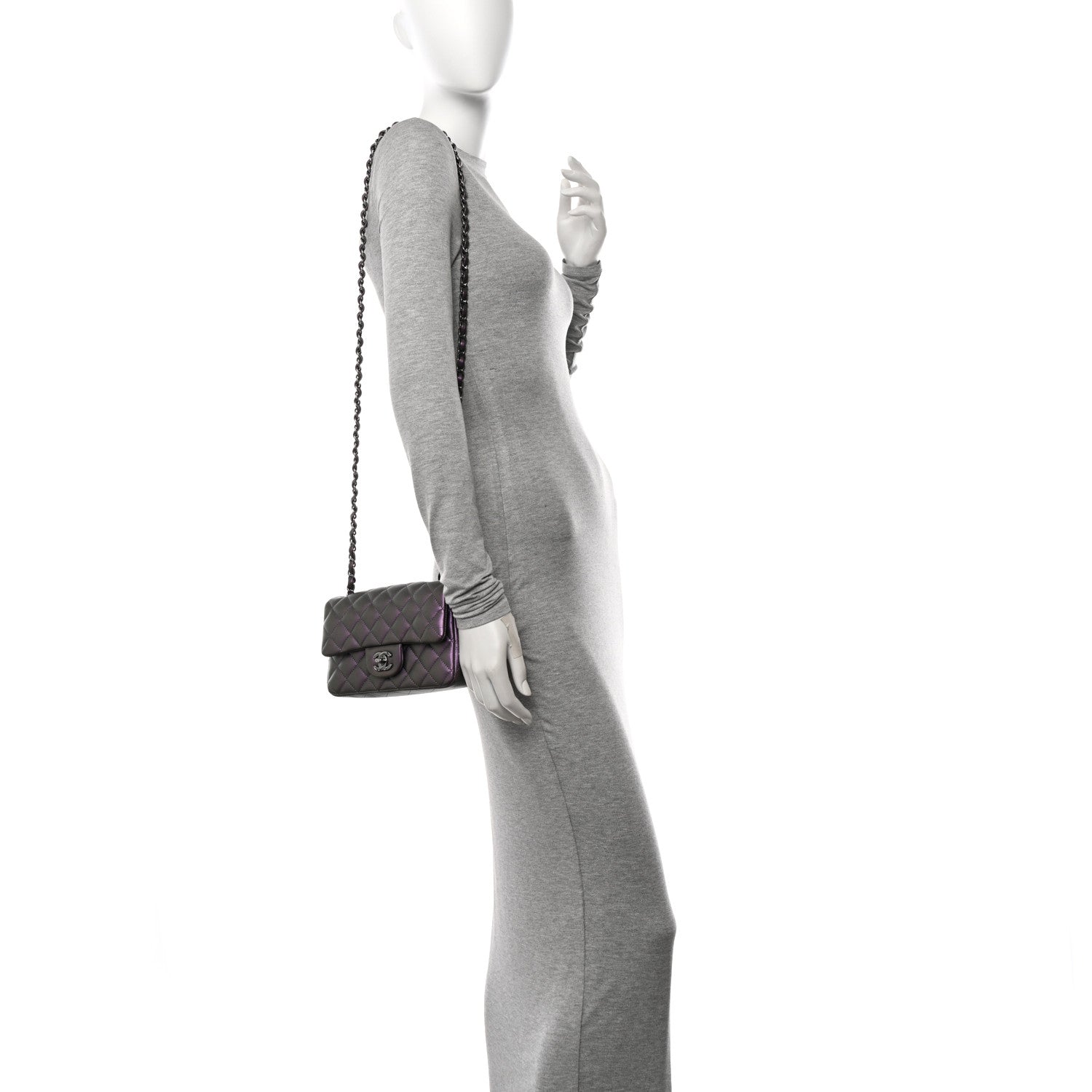 Chanel Iridescent Lambskin Quilted Mini Rectangular Flap Dark Purple 2 of 10