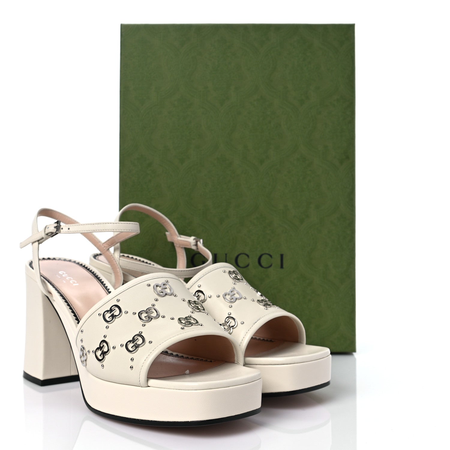 Gucci Malaga Kid Interlocking G Studs 25/85mm Platform Sandals 41 Mystic White 8 of 8
