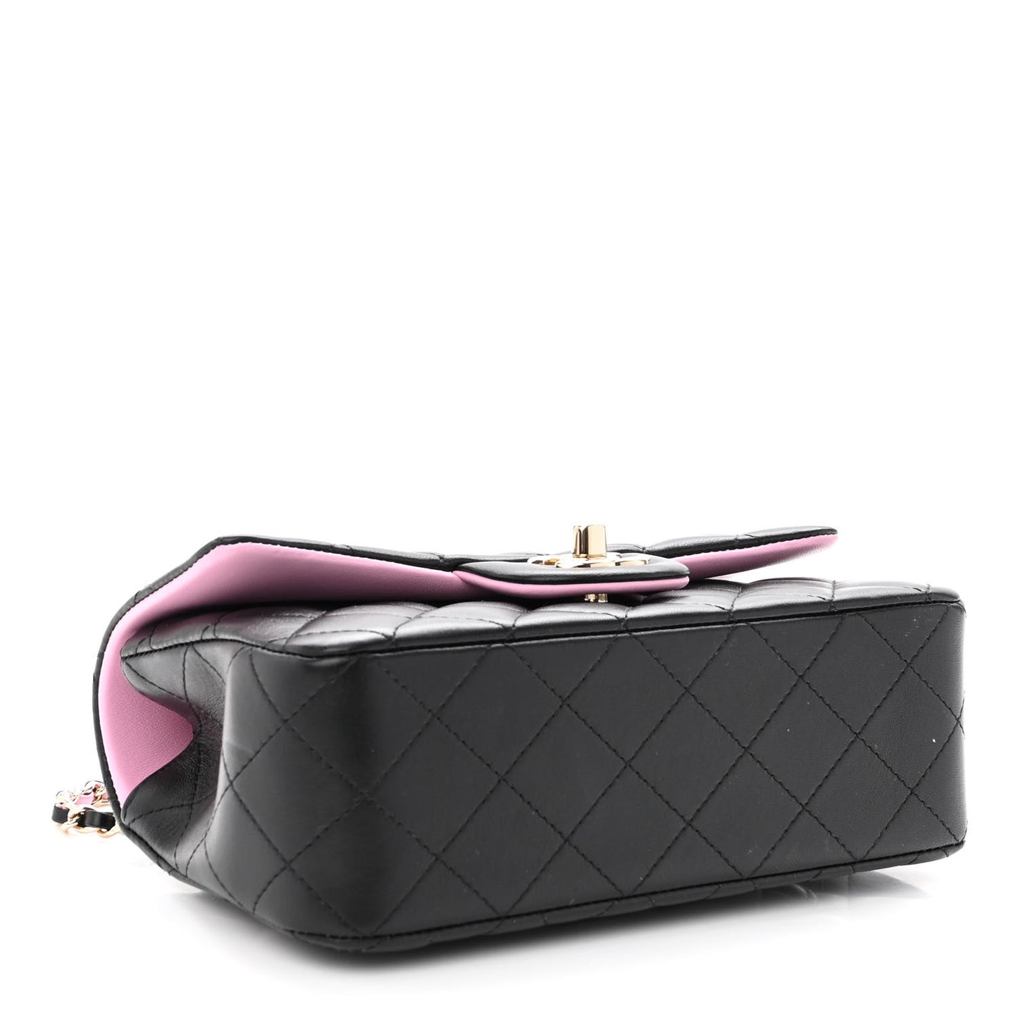 Lambskin Quilted Bi-Color Mini Top Handle Rectangular Flap Black Lilac