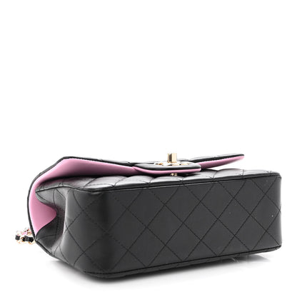 Chanel Lambskin Quilted Bi-Color Mini Top Handle Rectangular Flap Black Lilac 4 of 10