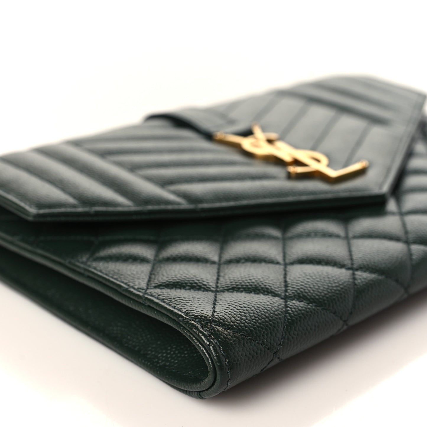 Grain De Poudre Textured Mixed Matelasse Triquilt Monogram Clutch Vert Fonce