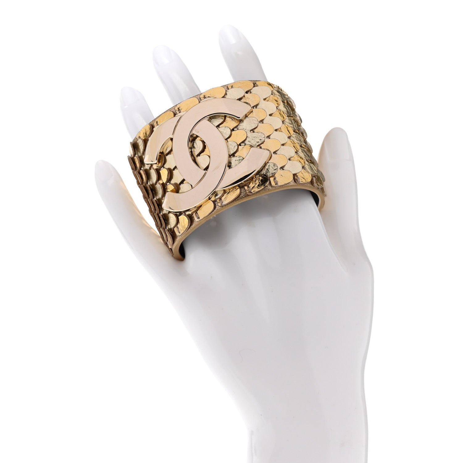 Chanel Metallic Calfskin Scale CC Cuff Bracelet M Gold 2 of 6
