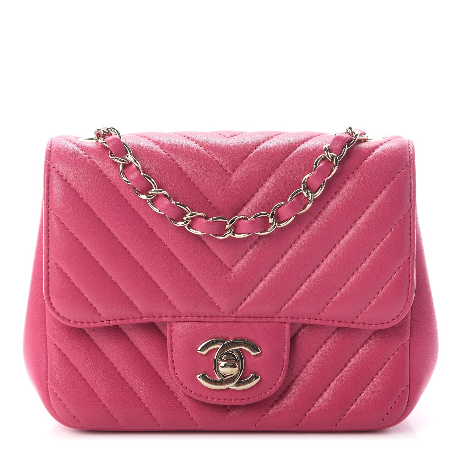 Chanel Lambskin Chevron Quilted Mini Square Flap Fuchsia 1 of 8