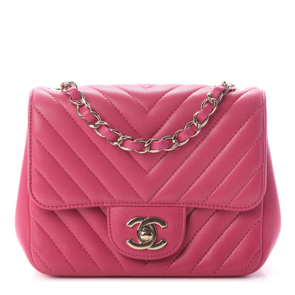 Chanel Lambskin Chevron Quilted Mini Square Flap Fuchsia 1 of 8