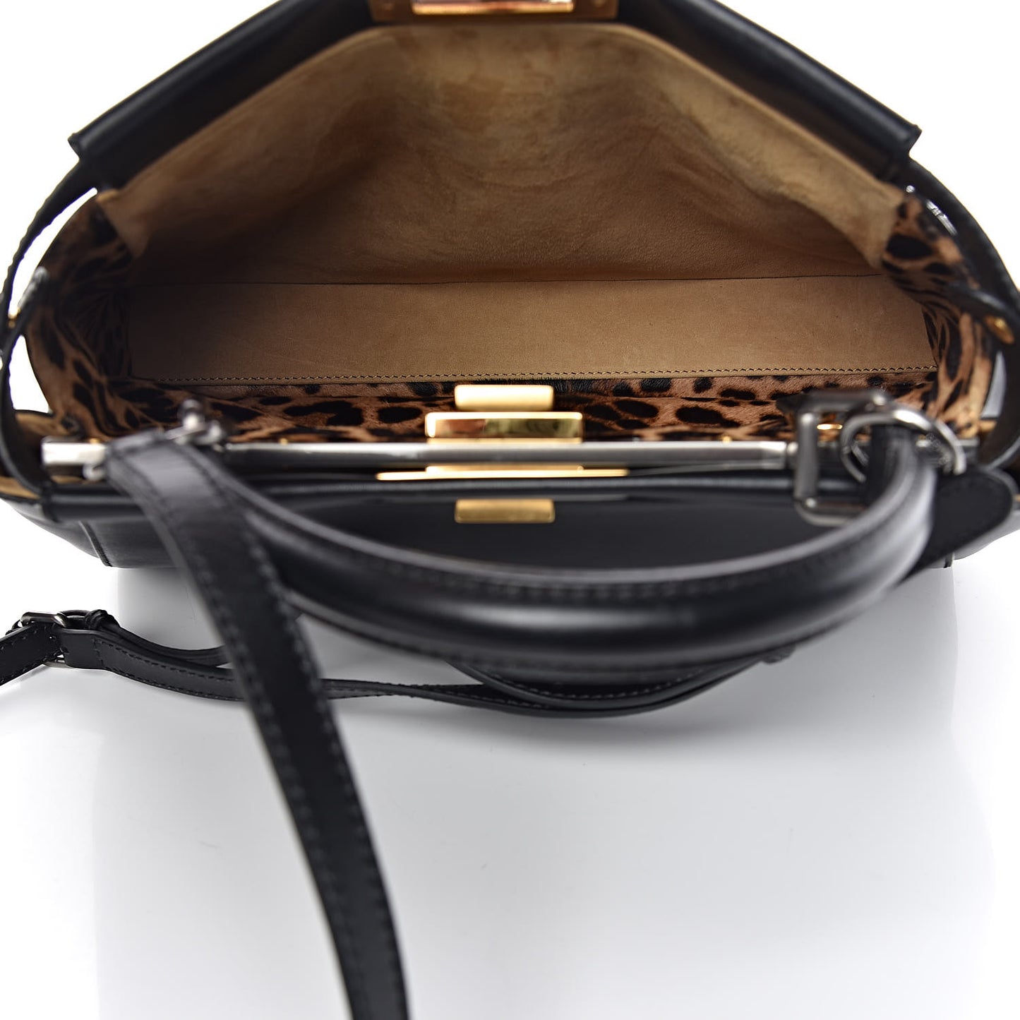 Calfskin Calf Hair Leopard Print Medium Peekaboo Iconic Satchel Black