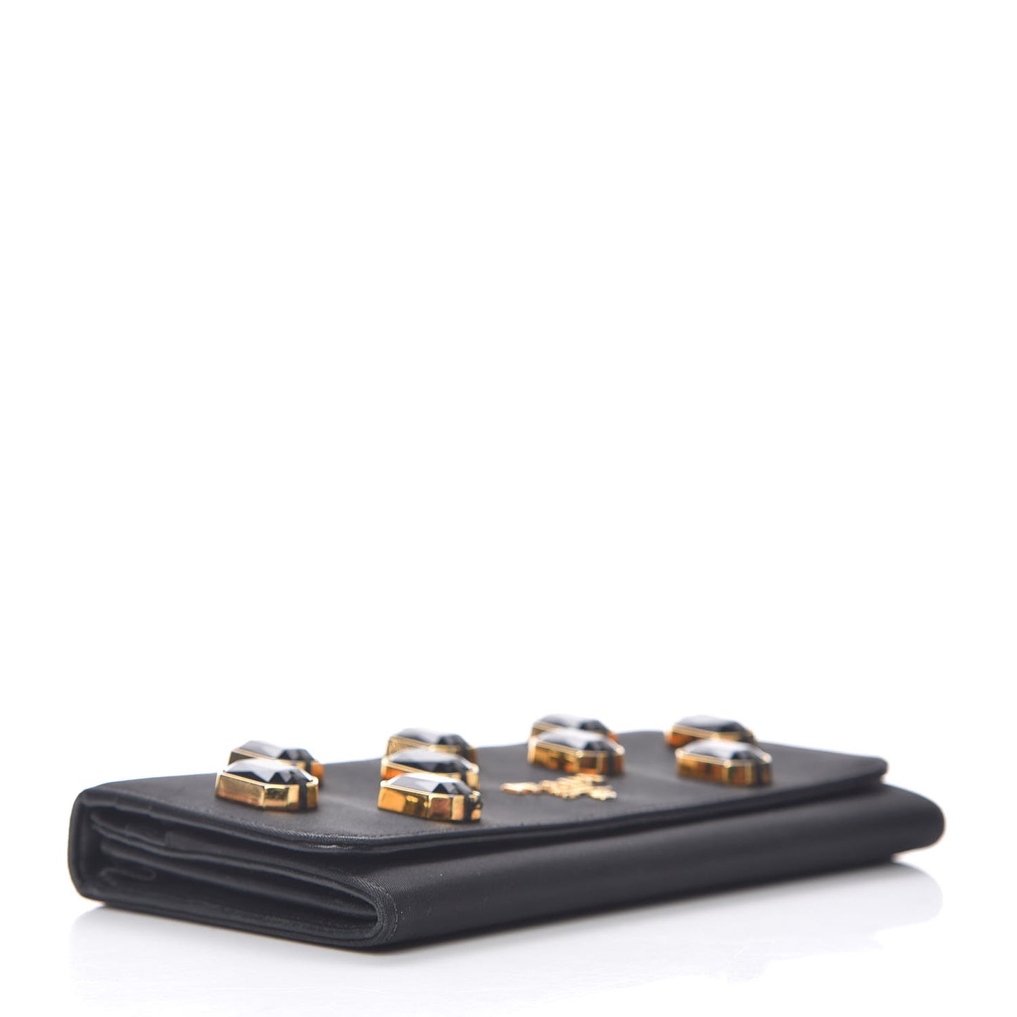 Tessuto Nylon Pietre Jeweled Flap Wallet Black