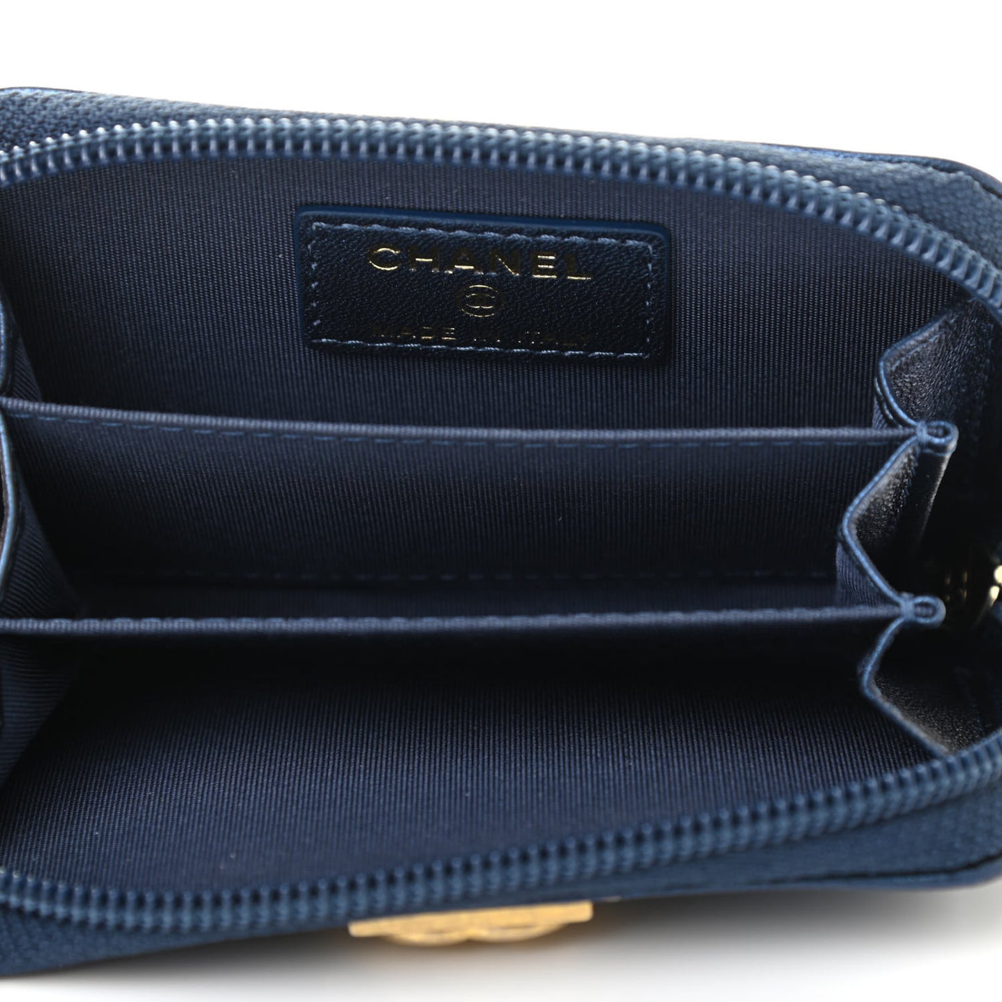 Metallic Lambskin Quilted Boy Zip Around Coin Purse Wallet Navy