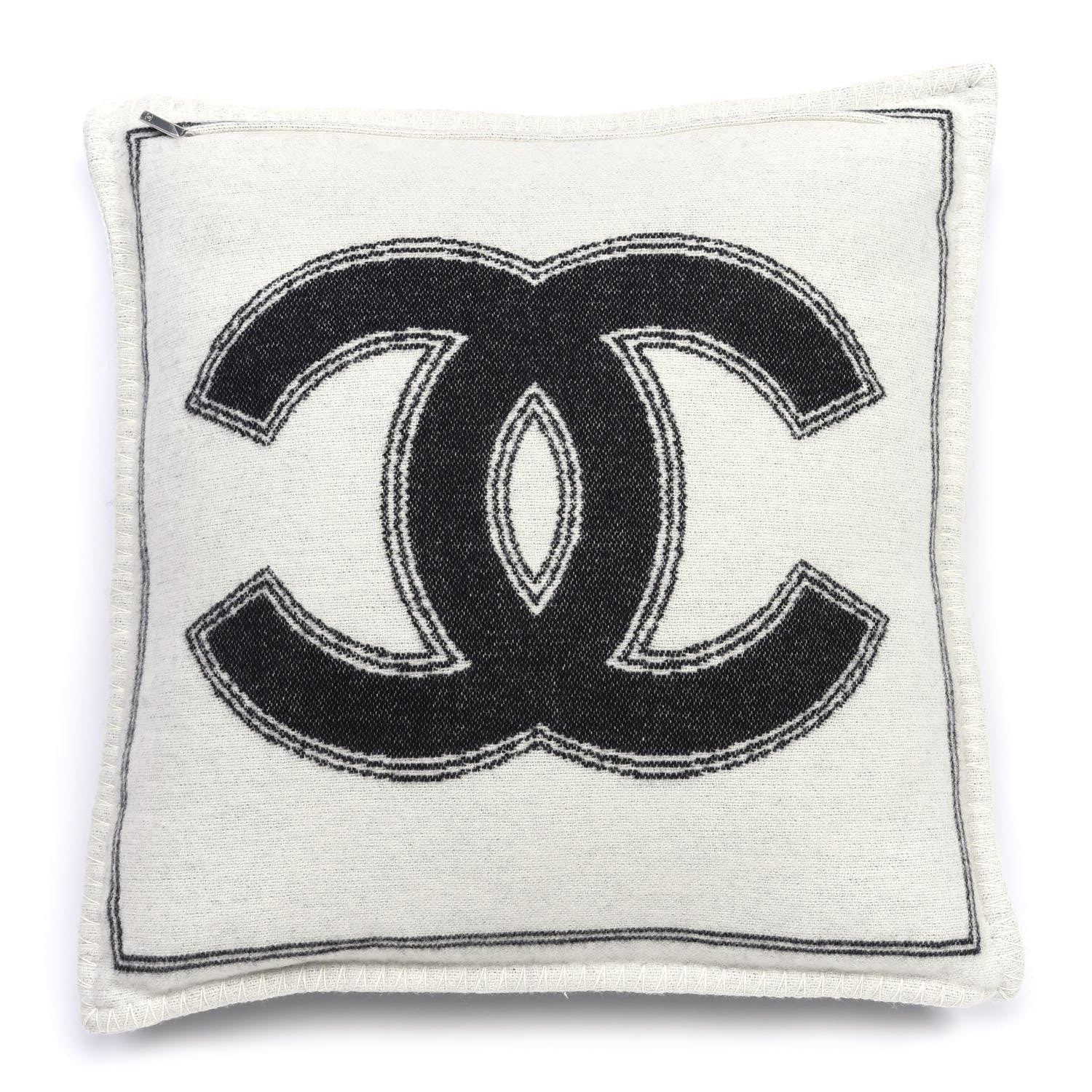 Chanel Merino Wool Cashmere CC Pillow Black White 2 of 3