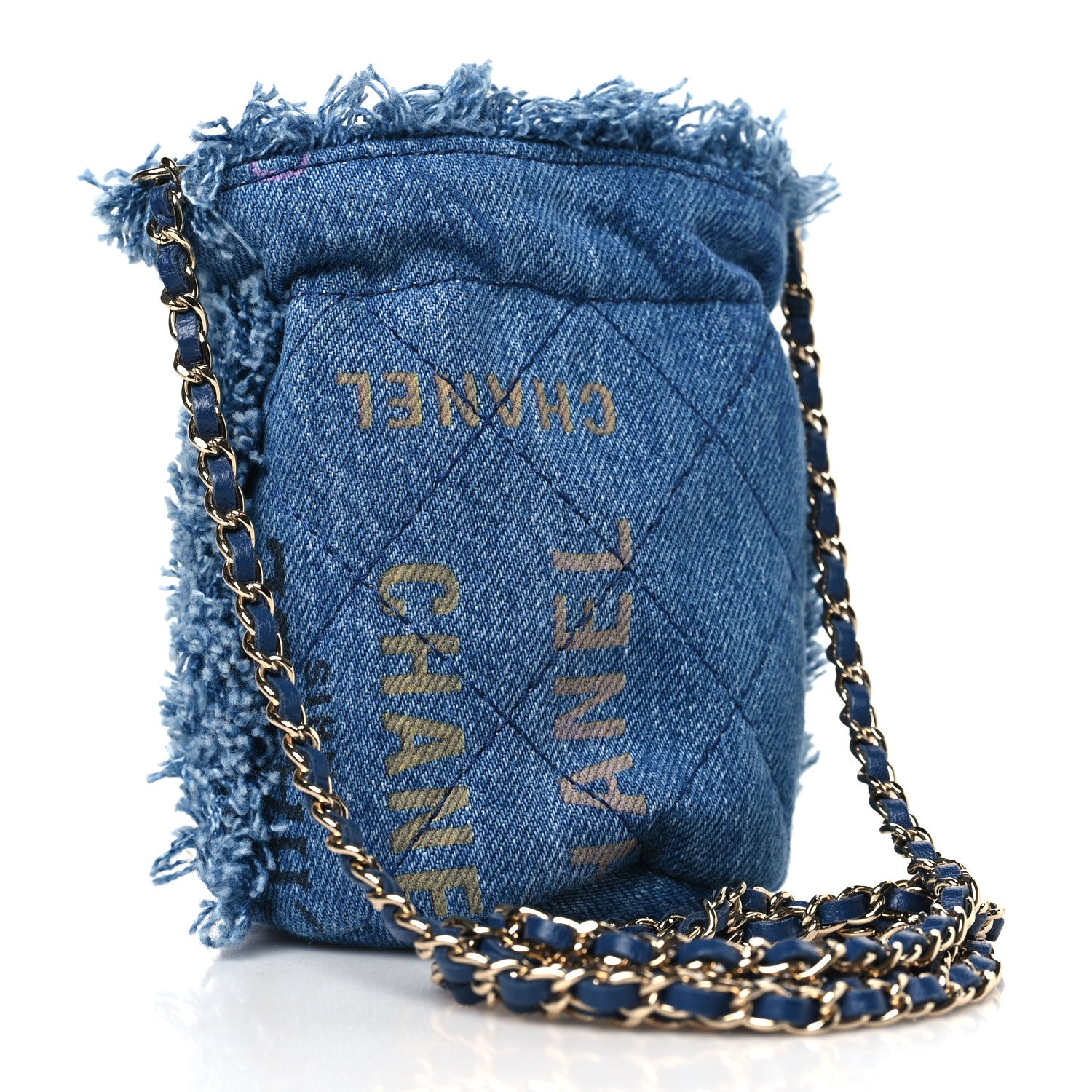 Chanel Denim Quilted Mood Mini Bucket With Chain Blue Multicolor 3 of 10