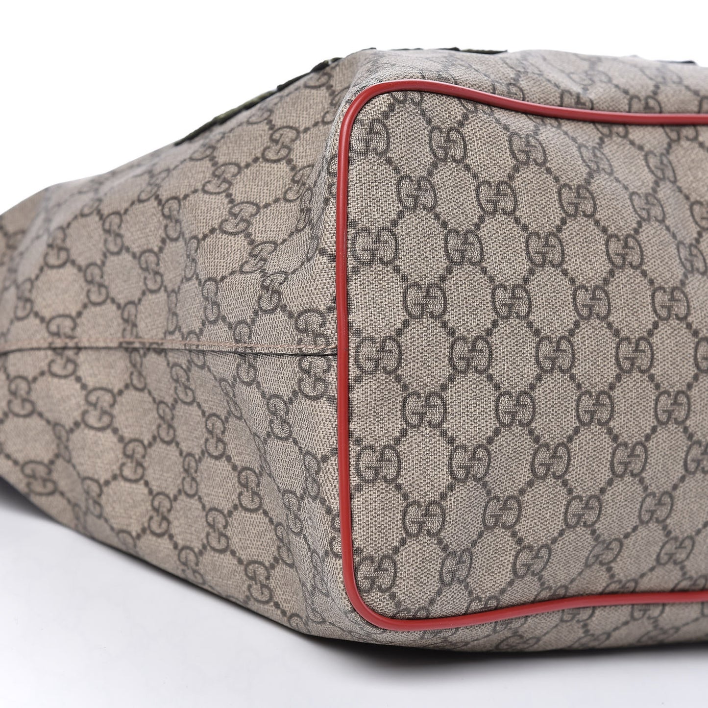 Soft GG Supreme Monogram Kingsnake Heart Embroidered Medium Crossbody Tote Beige Hibiscus Red