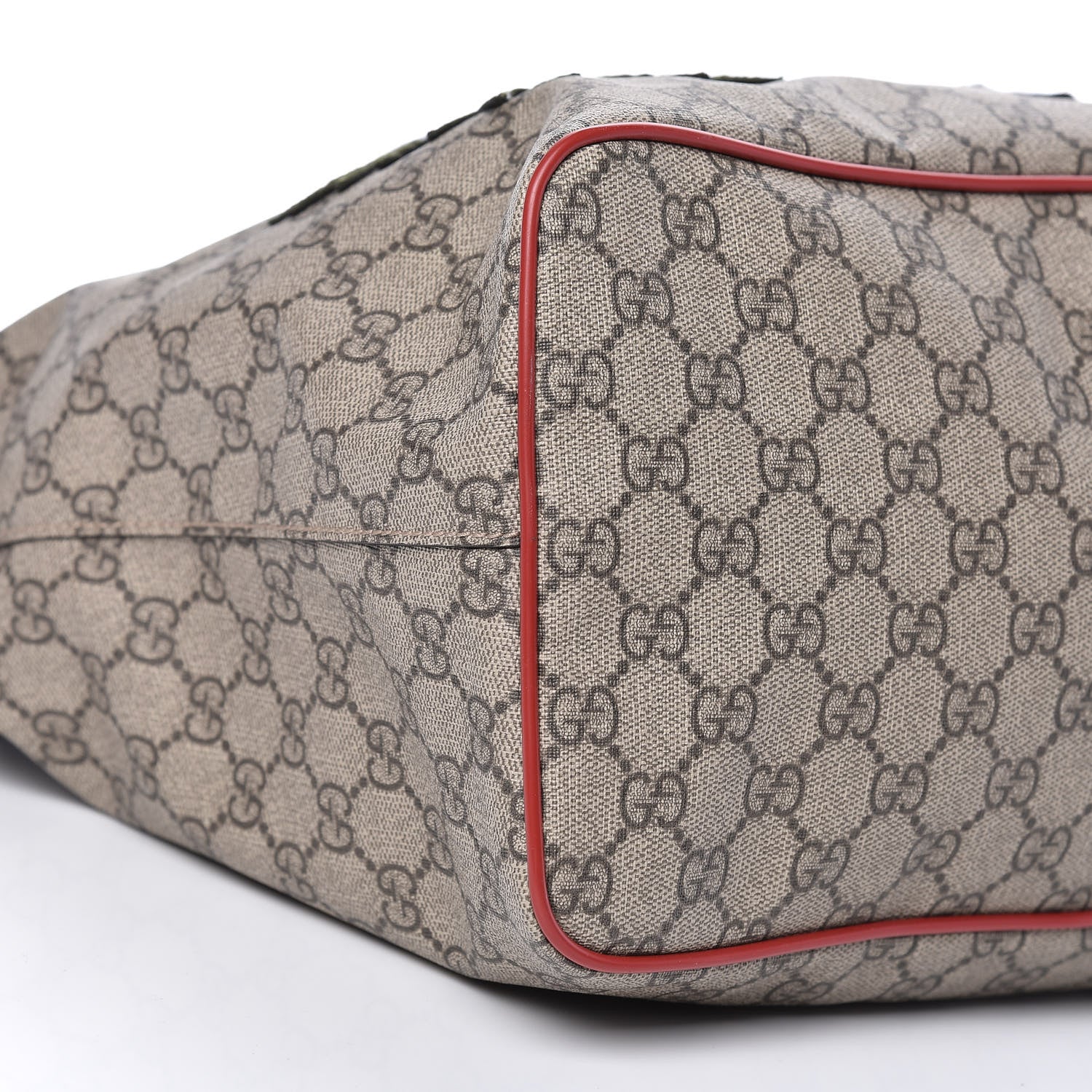 Gucci Soft GG Supreme Monogram Kingsnake Heart Embroidered Medium Crossbody Tote Beige Hibiscus Red 9 of 10