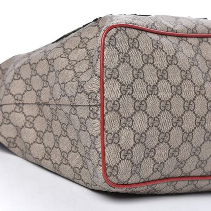 Gucci Soft GG Supreme Monogram Kingsnake Heart Embroidered Medium Crossbody Tote Beige Hibiscus Red 9 of 10