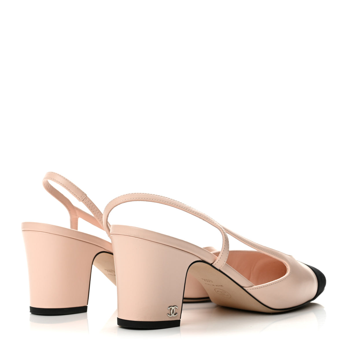 Chanel Calfskin Grosgrain Cap Toe CC Slingback Pumps 40.5 Light Pink Black 5 of 13