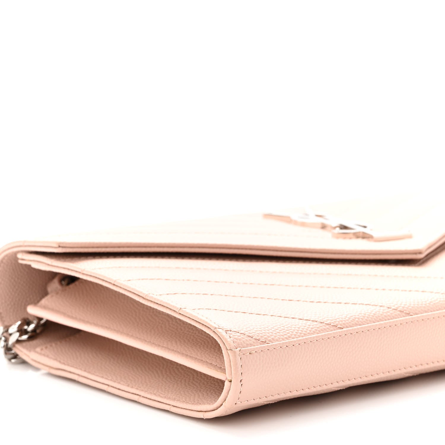 Saint Laurent Grain De Poudre Matelasse Chevron Cassandre Chain Wallet Pale Pink 8 of 9