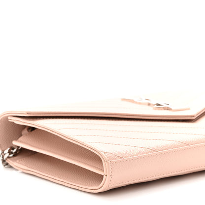 Saint Laurent Grain De Poudre Matelasse Chevron Cassandre Chain Wallet Pale Pink 8 of 9