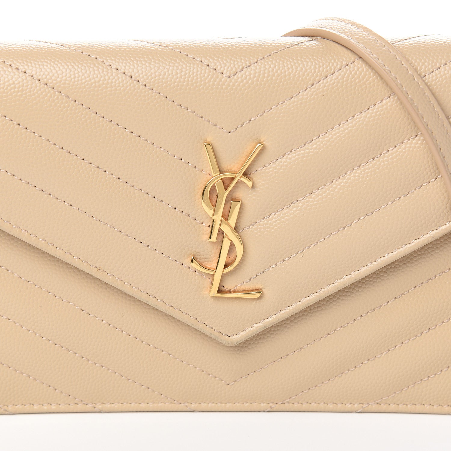 Saint Laurent Grain De Poudre Matelasse Chevron Monogram Envelope Chain Wallet Nude Powder 10 of 10