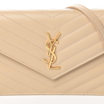 Saint Laurent Grain De Poudre Matelasse Chevron Monogram Envelope Chain Wallet Nude Powder 10 of 10