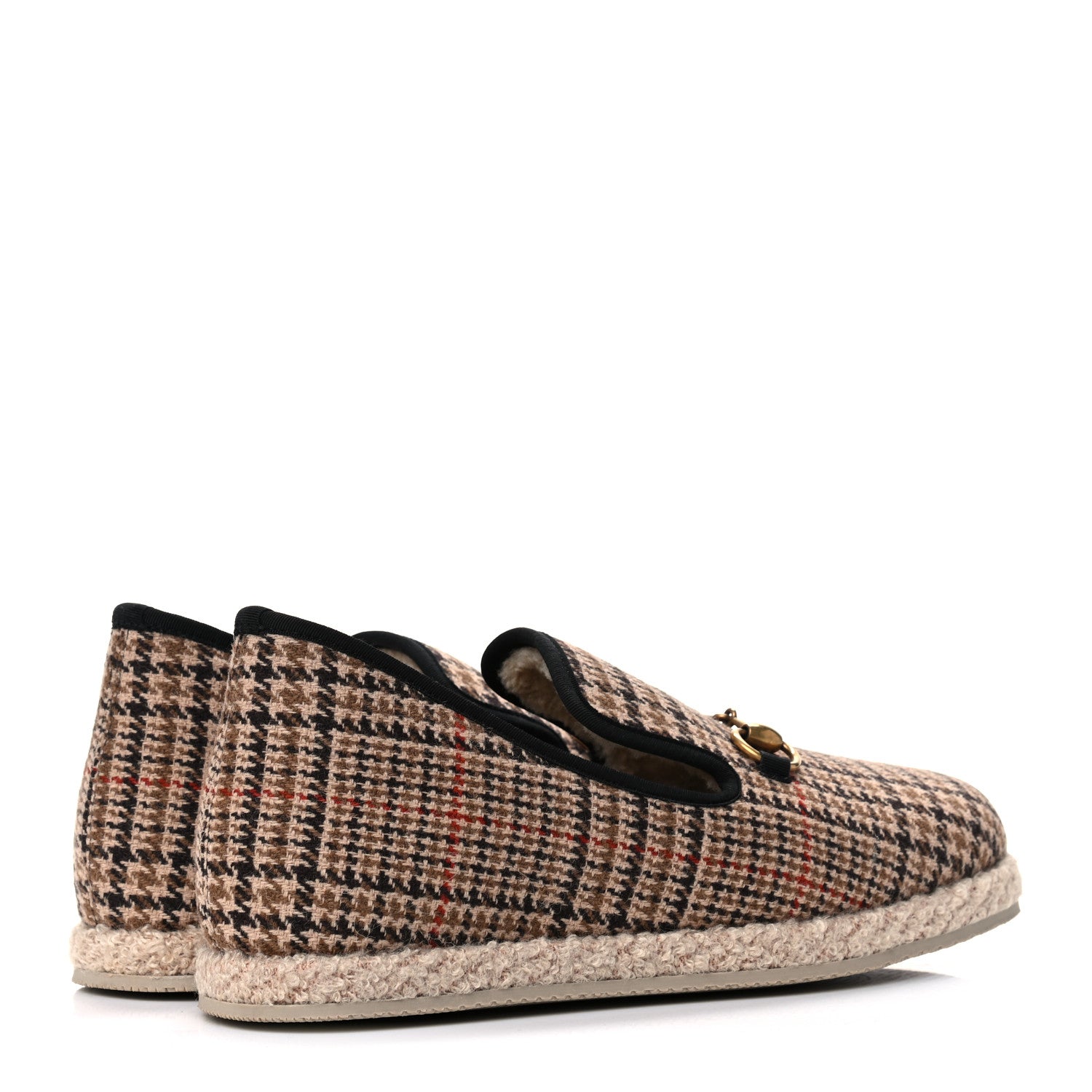 Gucci Wool Tweed Plaid Houndstooth Mens Fria Horsebit Loafers 7 Mahogany Black 4 of 8