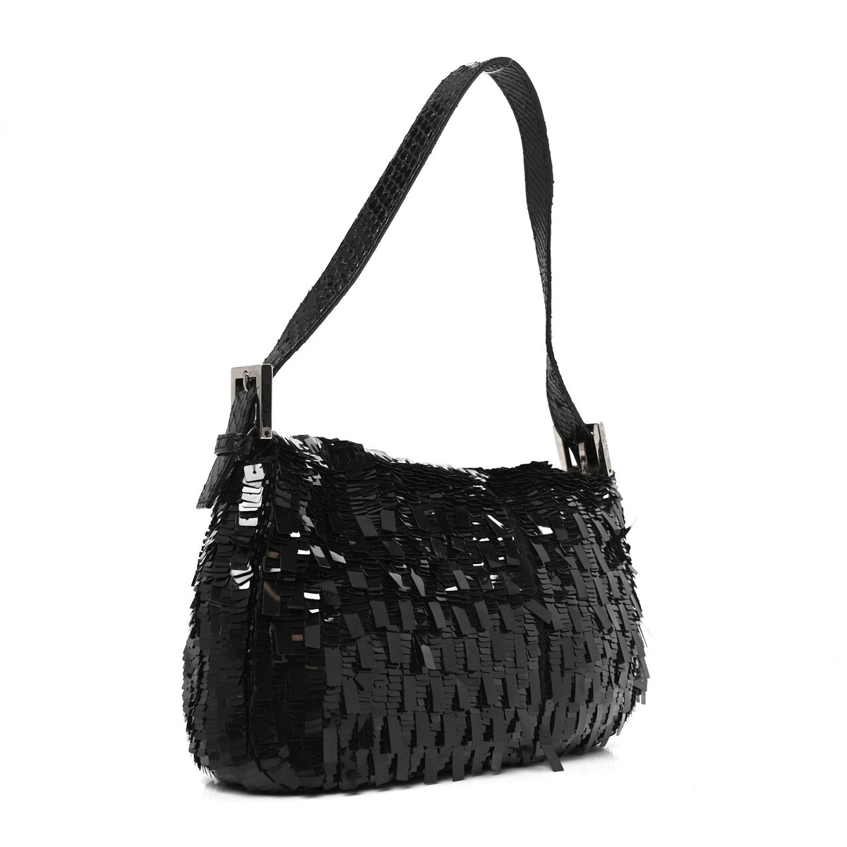 Sequin Paillettes Snakeskin Baguette Black