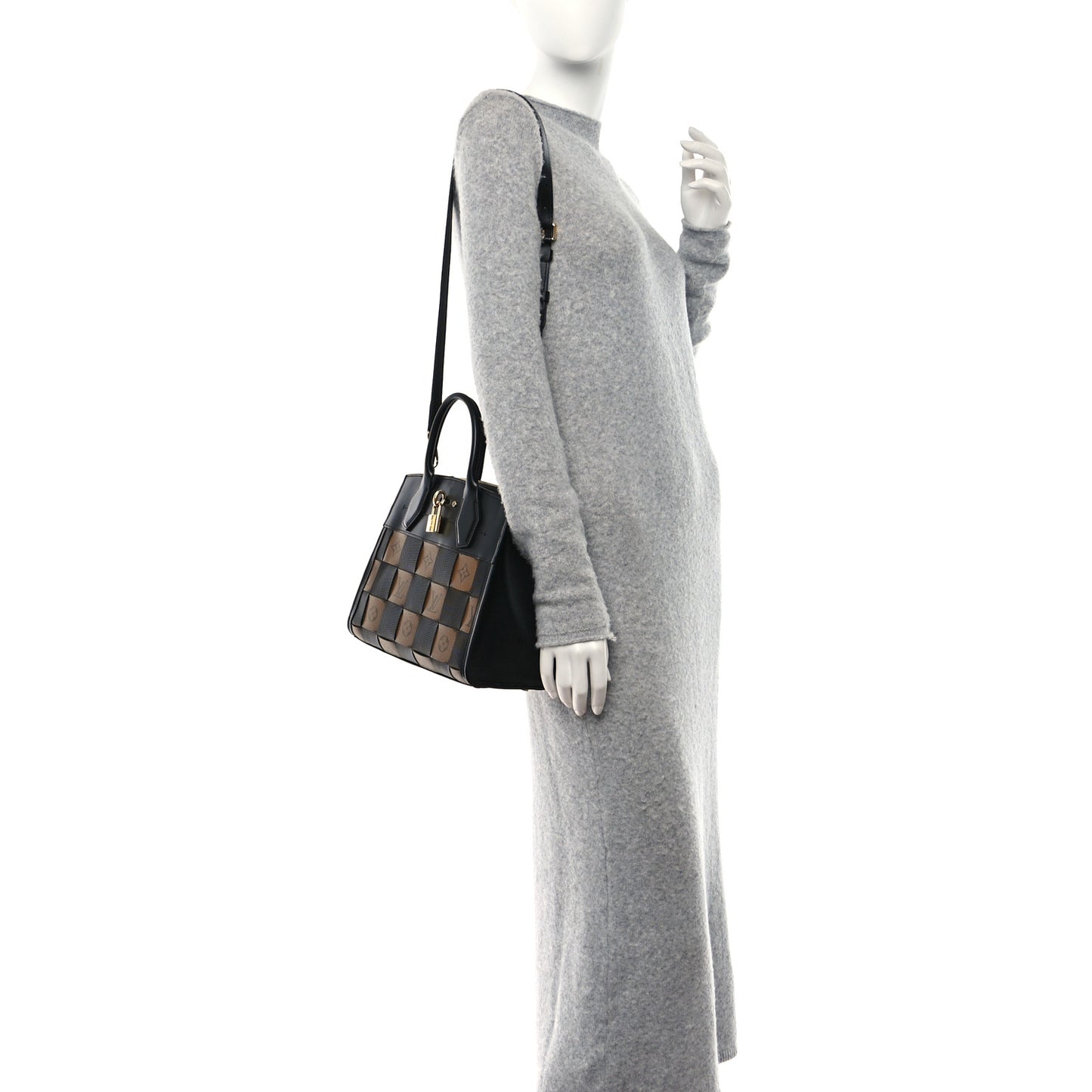 Calfskin Monogram Damier Tressage City Steamer PM Black