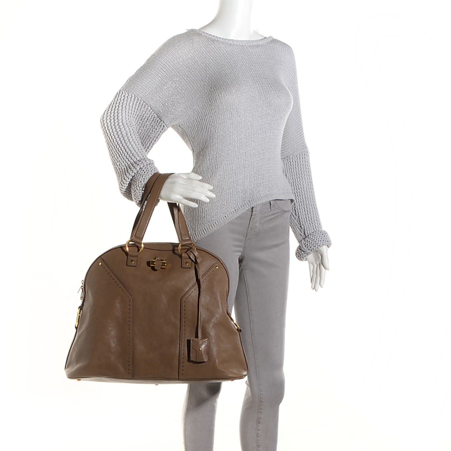 Saint Laurent Calfskin Oversized Muse Dark Beige 2 of 8