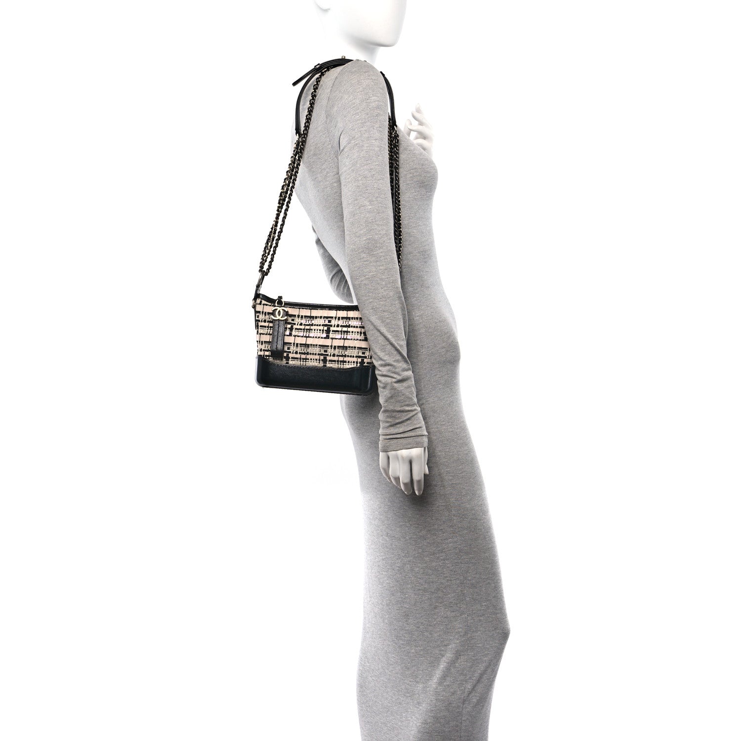 Chanel Tweed Calfskin Calfskin Small Gabrielle Hobo Black Light Beige 2 of 10