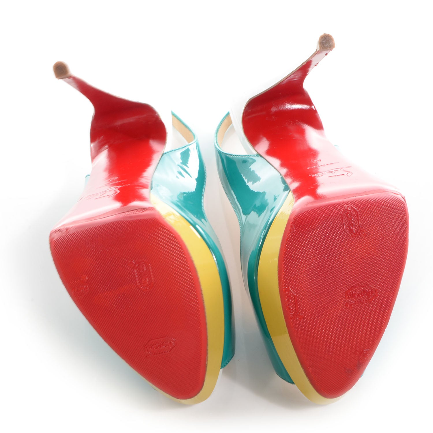 Christian Louboutin Patent Lady Peep Sling 150 Pumps 41 Caraibes Canari 5 of 7