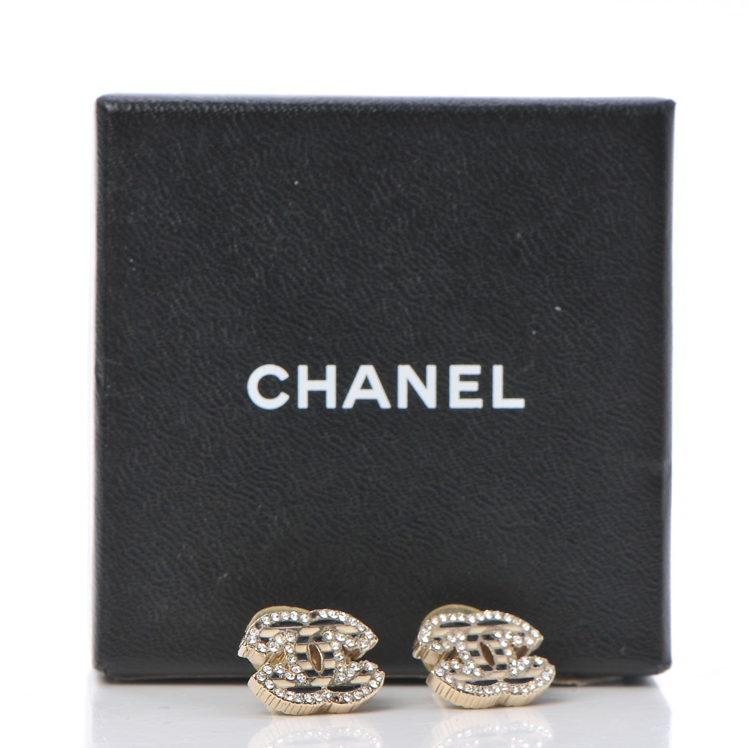 Chanel Crystal CC Enamel Striped Stud Earrings Gold 6 of 6