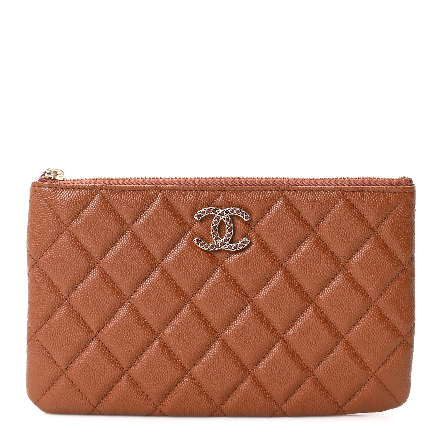 Caviar Crystal Quilted Coco Candy Cosmetic Case Brown