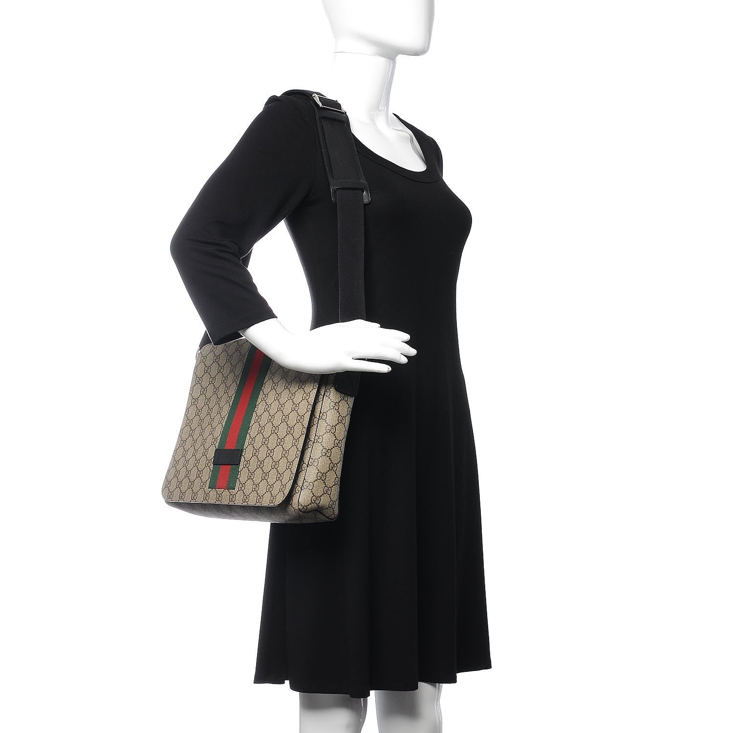 Gucci GG Supreme Monogram Web Flap Messenger Bag Black 2 of 7
