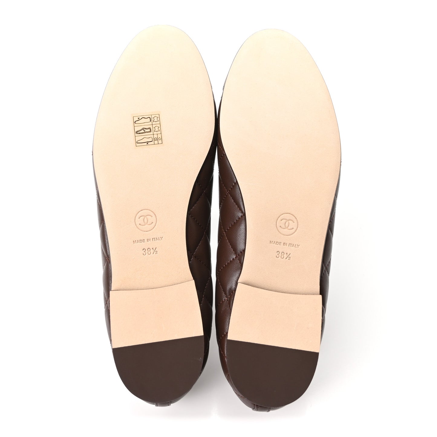 Lambskin Quilted CC Cap Toe Ballerina Flats 38.5 Dark Brown