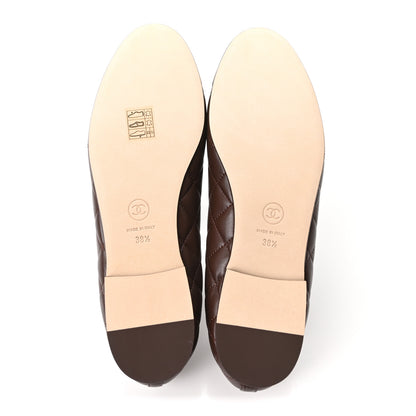 Chanel Lambskin Quilted CC Cap Toe Ballerina Flats 38.5 Dark Brown 6 of 10