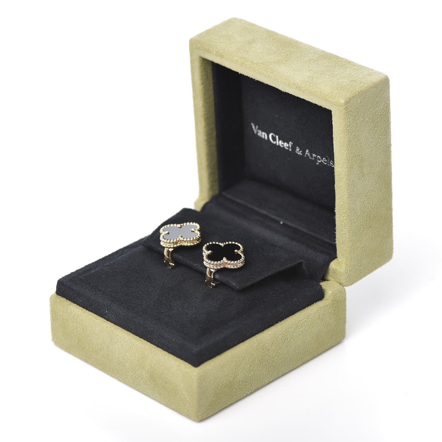 Van Cleef & Arpels 18K Yellow Gold Black Onyx Vintage Alhambra Earrings 5 of 5