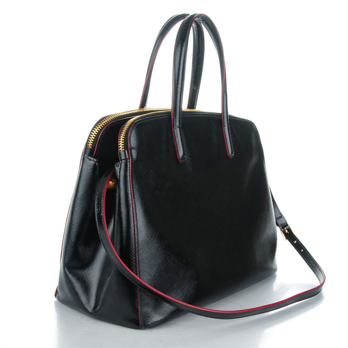 Saffiano Vernice Double Zip Tote Black