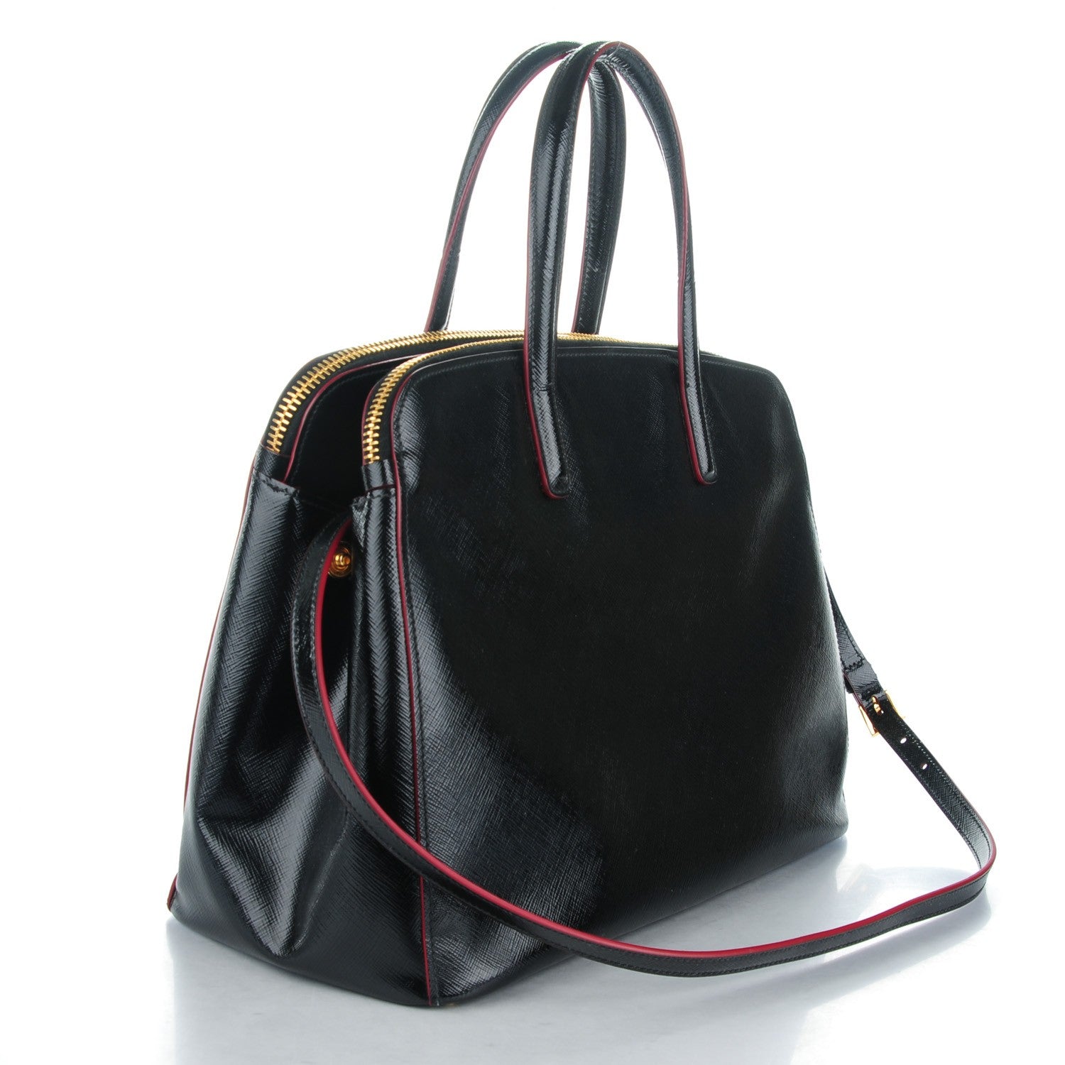 Prada Saffiano Vernice Double Zip Tote Black 3 of 8
