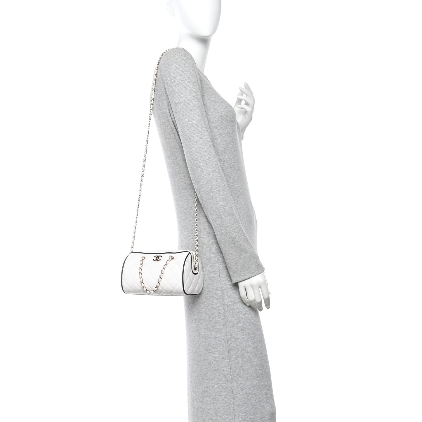 Lambskin Quilted Resin CC Mini Bowling Clutch With Chain White Black