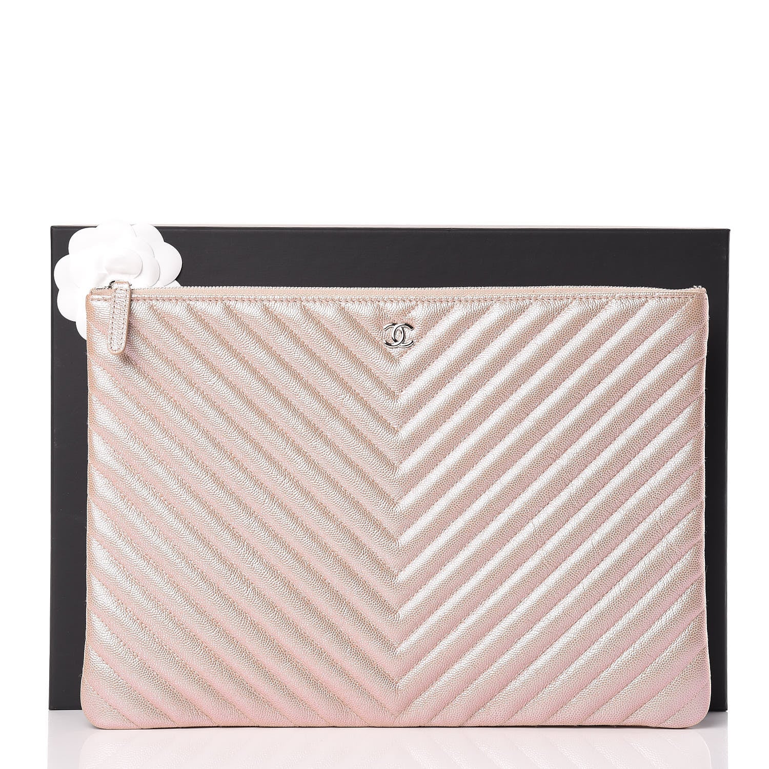 Chanel Iridescent Caviar Chevron Quilted Large Cosmetic Case Light Gold 11 of 11