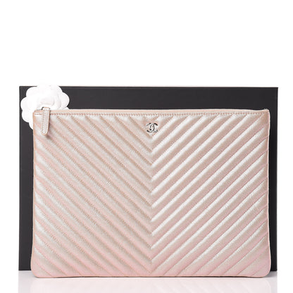 Chanel Iridescent Caviar Chevron Quilted Large Cosmetic Case Light Gold 11 of 11
