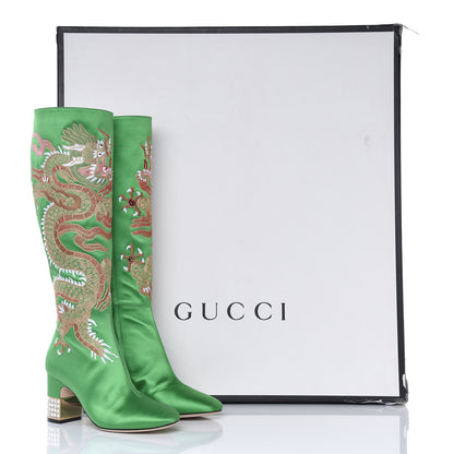Gucci Silk Satin Malaga Kid Embroidered Candy Dragon Block-Heel Knee Boot 36 Green 20 of 20