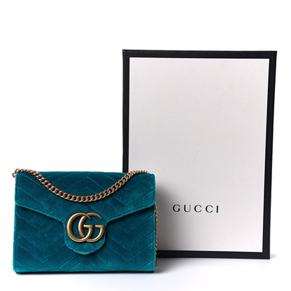 Gucci Velvet Matelasse GG Marmont Chain Wallet Pavone Cyan 10 of 10