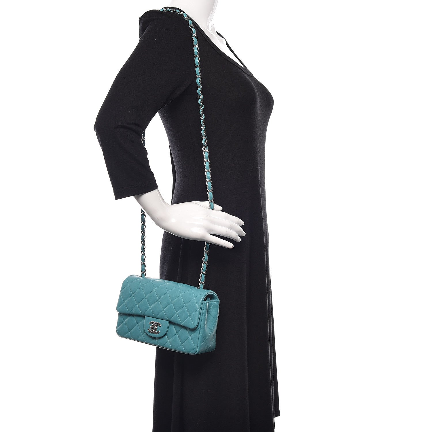 Chanel Lambskin Quilted Mini Rectangular Flap Turquoise 2 of 11