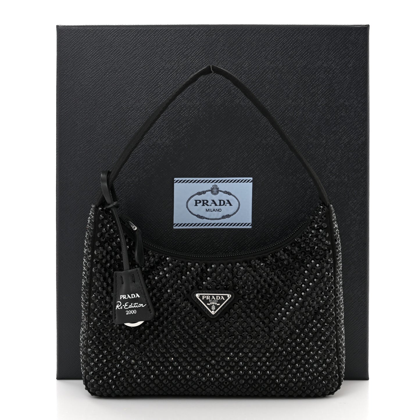 Satin Crystal Mini Re-Edition 2000 Bag Black