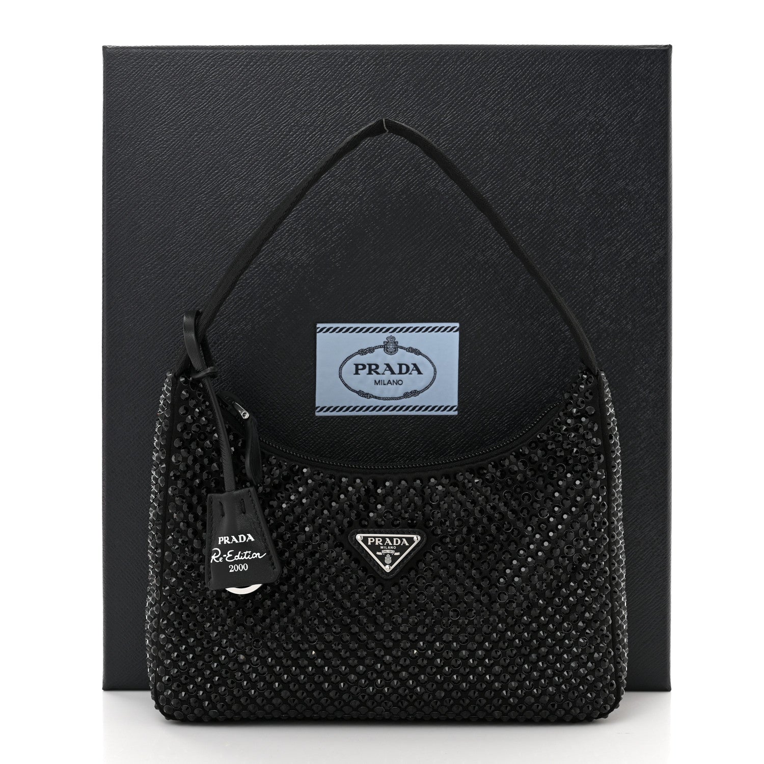 Prada Satin Crystal Mini Re-Edition 2000 Bag Black 12 of 12