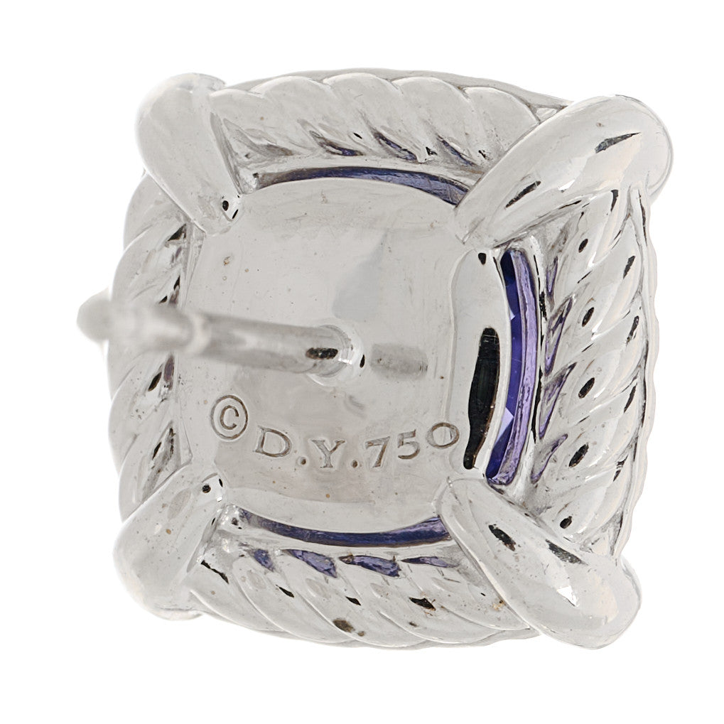 David Yurman 18K White Gold Diamond Tanzanite 9mm Chatelaine Bezel Stud Earrings 4 of 4