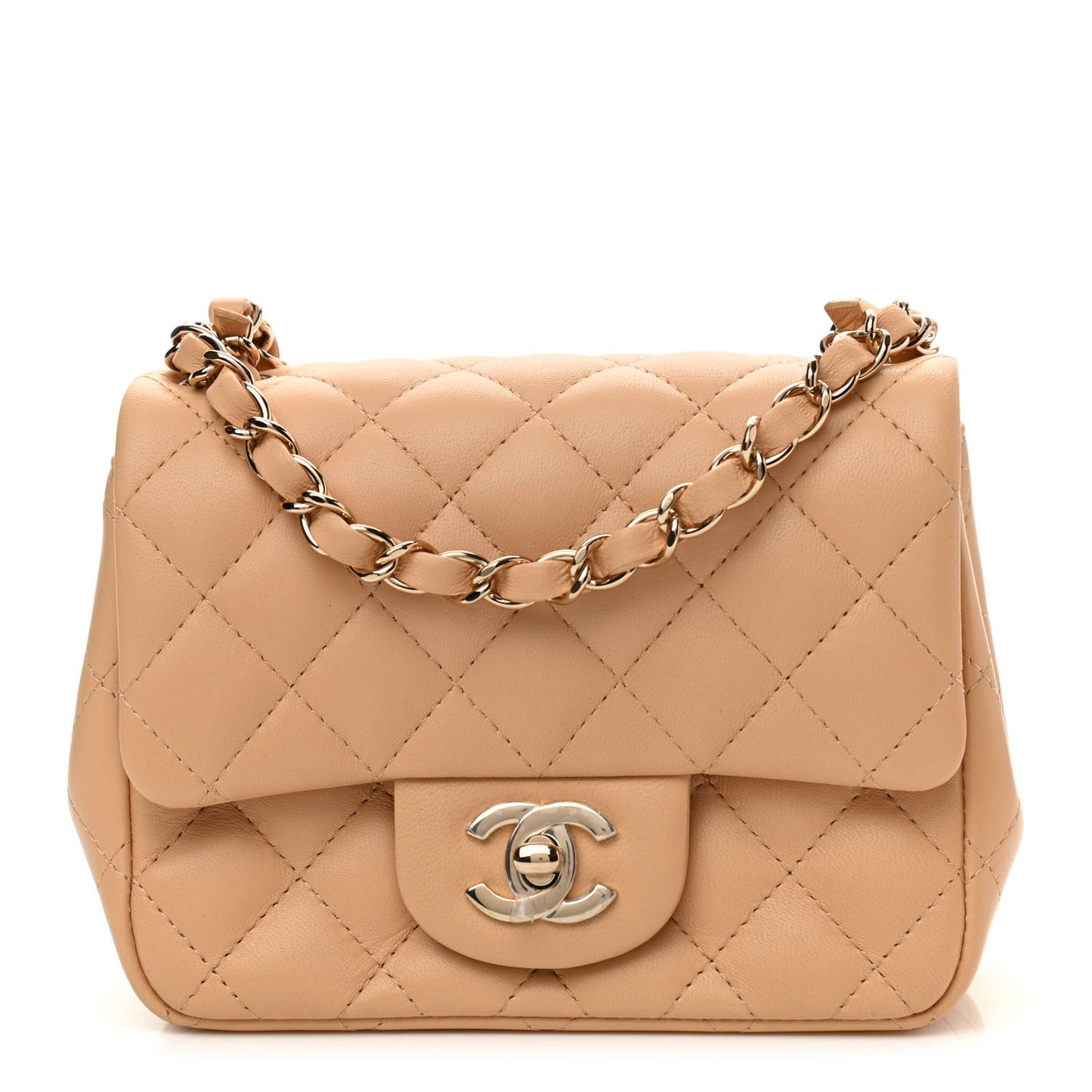Lambskin Quilted Mini Square Flap Beige