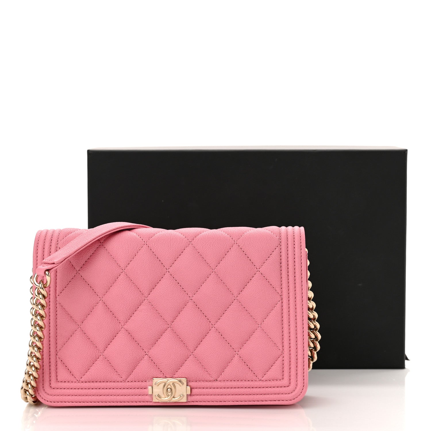Chanel Caviar Quilted Boy Wallet On Chain WOC Pink 12 of 12